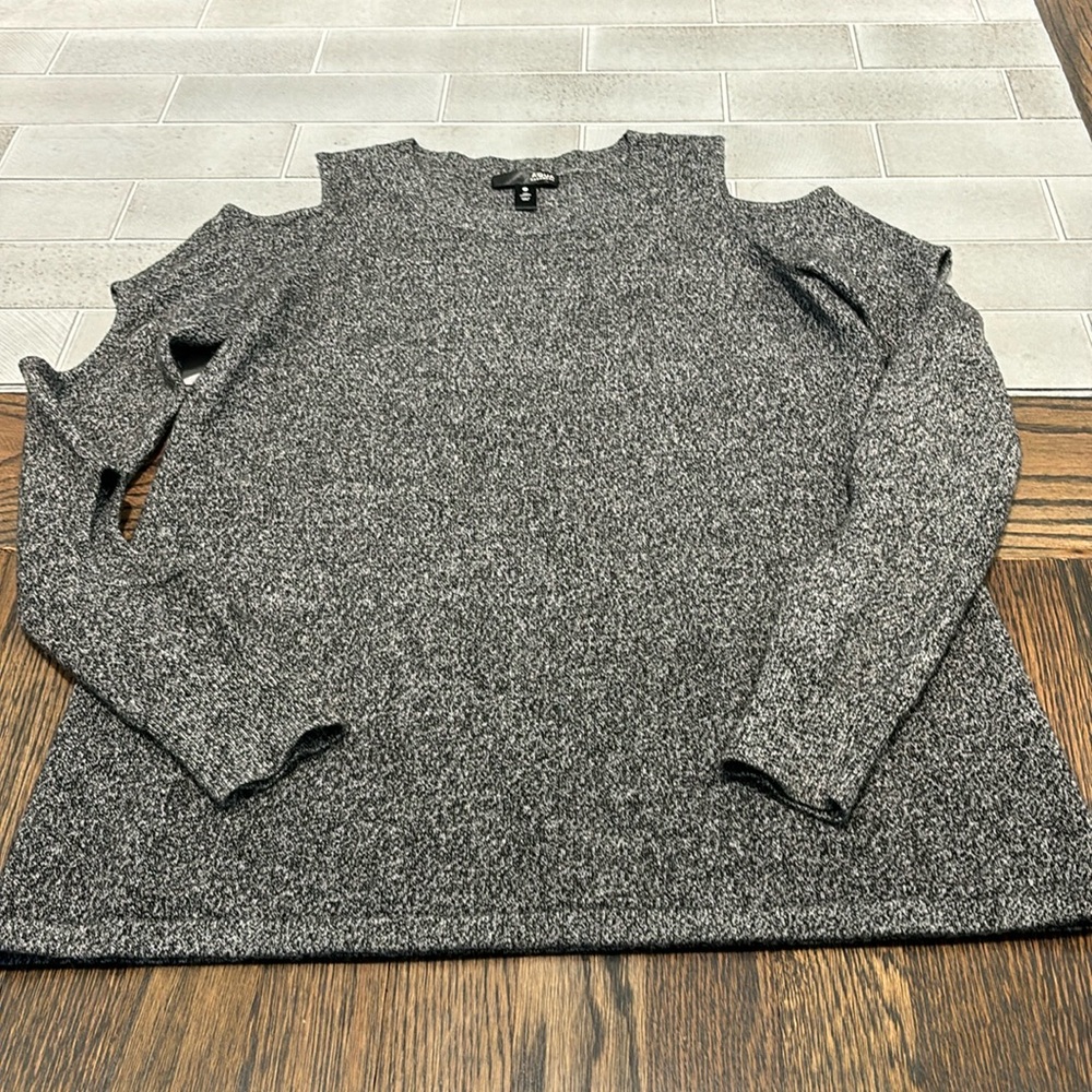 Aqua cashmere crewneck sweater, cold shoulder style, size S